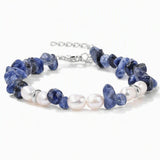 Handmade Healing Crystal Chip Bracelet Freshwater Pearl Beads Silver Extension Chain Women Fashion Stackable Bracelet #SB3136