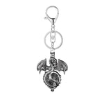Gothic Winged Dragon Crystal Sphere Keychain, Natural Gemstone Chakra Healing Ball Key Ring, Vintage Pterosaur Bag Charm Pendant for Men & Women