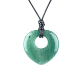 40mm Natural Healing Crystal Heart Pendant Necklace, Adjustable Wax Cord Stone Donut Amulet Jewelry for Spiritual Wellness