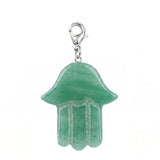 Natural Crystal Hamsa Hand Charm Tag Gemstone Bag Pendant with Lobster Clasp for Protection