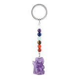 Healing Crystal Stone Cat Keychain Reiki Lucky Charms Keyring Women Bag Car Pendant Charms 7 Chakra Beads Chain