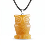 25mm Healing Crystal Owl Gemstone Necklace Jewelry Fashion Reiki Stone Pendant for Women Men 45CM Black Cord SN2329