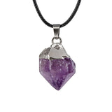 Healing Chakra Crystal Necklace for Women Men  Silver Cap  Irregular Rough Tumbled Stone Pendant Jewelry
