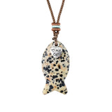 I Love My Cat Crystal Fish Pendant Necklace Metal Heart Charm Healing Choker Adjustable Braided Rope Jewelry Women Men