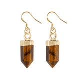 Natural Gemstone Hexagonal Prism Dangle Earrings For Women Girl Healing Chakra Crystal Bullet Point Drop Earrings Daily Wear #SPE2057