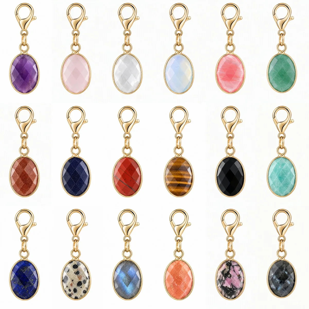 Faceted Oval Gemstone Pendant Charm for Bag Key Natural Crystal DIY Necklace Earring Supply Tag Charms Accessories