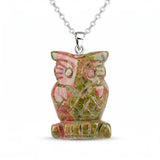 25mm Healing Crystal Owl Gemstone Necklace for Women men Hand Craved Animal Charms Jewelry Healing Chakra SN2329