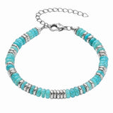 Handmade Flat Disc Stone Bracelet Silver Spacer Beads Lobster Claw Clasp Stackable Heishi Beaded Jewelry For Female Daily Wear #SB3139