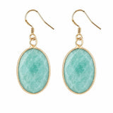 Natural Gemstone Faceted Oval Gold Bezel Fish Hook Dangle Earrings Gold Plated Crystal Drop Earrings Women Jewelry Gift