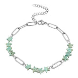 Natural Star Crystal Beaded Bracelet Stainless Steel Paperclip Chain Adjustable Multi‑Color Gemstone Bracelet Women Stacking #SB3162