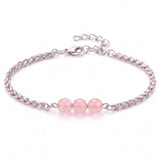 Natural Healing Crystal 3 Beads Bracelet Stainless Steel Wheat Chain Adjustable Unisex Gemstone Wrist Bracelets for Men Women #SB3155