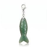 Hand Craved Gemstone Fish Charms Tag for Keychain Bag DIY Jewelry Pendants with Lobster Clasp Healing Stones