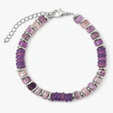 Natural Stone Disc Bead Silver Plated Bracelet Adjustable Chain Heishi Wheel Bead Gemstone Bracelet for Women #SB3142