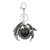 Vintage Silver Dragon Medallion Keychain, Genuine Healing Stone Chakra Amulet Keyring, Mythical Protection Car Key Holder Accessory