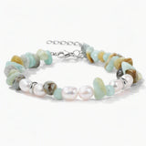 Handmade Healing Crystal Chip Bracelet Freshwater Pearl Beads Silver Extension Chain Women Fashion Stackable Bracelet #SB3136