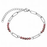 Stainless Steel Paperclip Chain Bracelet 4mm Natural Gemstone Bead Adjustable Dainty Layering Bracelet for Women #SB3161