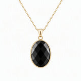 Mixed Gemstone Faceted Oval Gold Frame Pendant Necklace Dainty Gold Chain Unisex Crystal Jewelry for Daily Wear