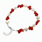 Natural Freshwater Pearl & Stone Bracelet Irregular Gemstone Chip Bead Silver Plated Adjustable Chain Bracelet for Women Gift