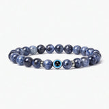 8mm Natural Round Gemstone Evil Eye Stretch Bracelet, Elastic Cord Protection Crystal Beaded Wristband Unisex Multi‑Stone Choice Spiritual Gift #SB3143