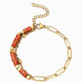 4mm Natural Stone Heishi Bead Bracelet Gold Stainless Steel Paperclip Chain Adjustable Multi-Color Gemstone Layering Jewelry #SB3163