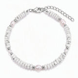 6MM Heishi Disc Stone Bracelet Freshwater Pearl Gold Adjustable Chain Boho Stackable Beaded Jewelry For Women #SB3137