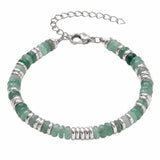 Handmade Flat Disc Stone Bracelet Silver Spacer Beads Lobster Claw Clasp Stackable Heishi Beaded Jewelry For Female Daily Wear #SB3139