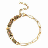 4mm Natural Stone Heishi Bead Bracelet Gold Stainless Steel Paperclip Chain Adjustable Multi-Color Gemstone Layering Jewelry #SB3163