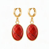 Gemstone Faceted Oval Gold Bezel Huggie Drop Earrings Gold Plated Stainless Steel Crystal Dangle Earrings Jewelry