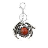 Vintage Silver Dragon Medallion Keychain, Genuine Healing Stone Chakra Amulet Keyring, Mythical Protection Car Key Holder Accessory