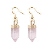 Natural Gemstone Hexagonal Prism Dangle Earrings For Women Girl Healing Chakra Crystal Bullet Point Drop Earrings Daily Wear #SPE2057