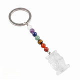 Natural Gemstone Owl Keychain with 7 Chakra Stone Beads Chains Hand-Carved Crystal Animal Key Ring for Women Men KC2329