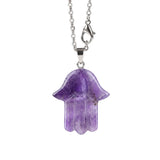Hamsa Hand Natural Crystal Pendant Necklace Silver O Chain Evil Eye Lucky Healing Spiritual Jewelry For Women Daily Wear