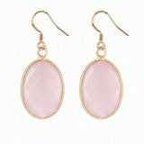 Natural Gemstone Faceted Oval Gold Bezel Fish Hook Dangle Earrings Gold Plated Crystal Drop Earrings Women Jewelry Gift