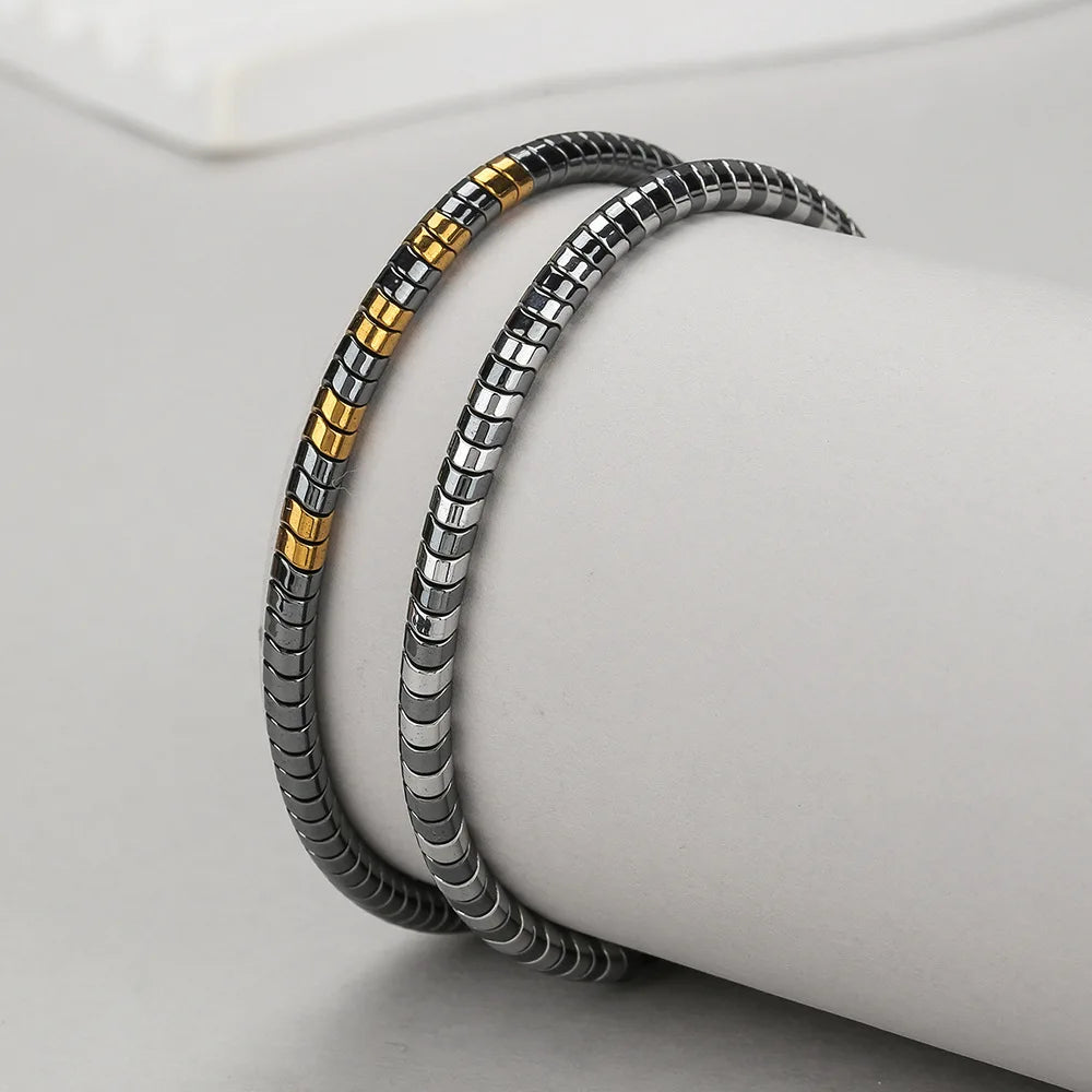 4MM Hematite Flat Tube Bead Braided Bracelet Adjustable Macrame Sliding Knot Bracelet Multi Color Hematite Beads Woven Bracelet