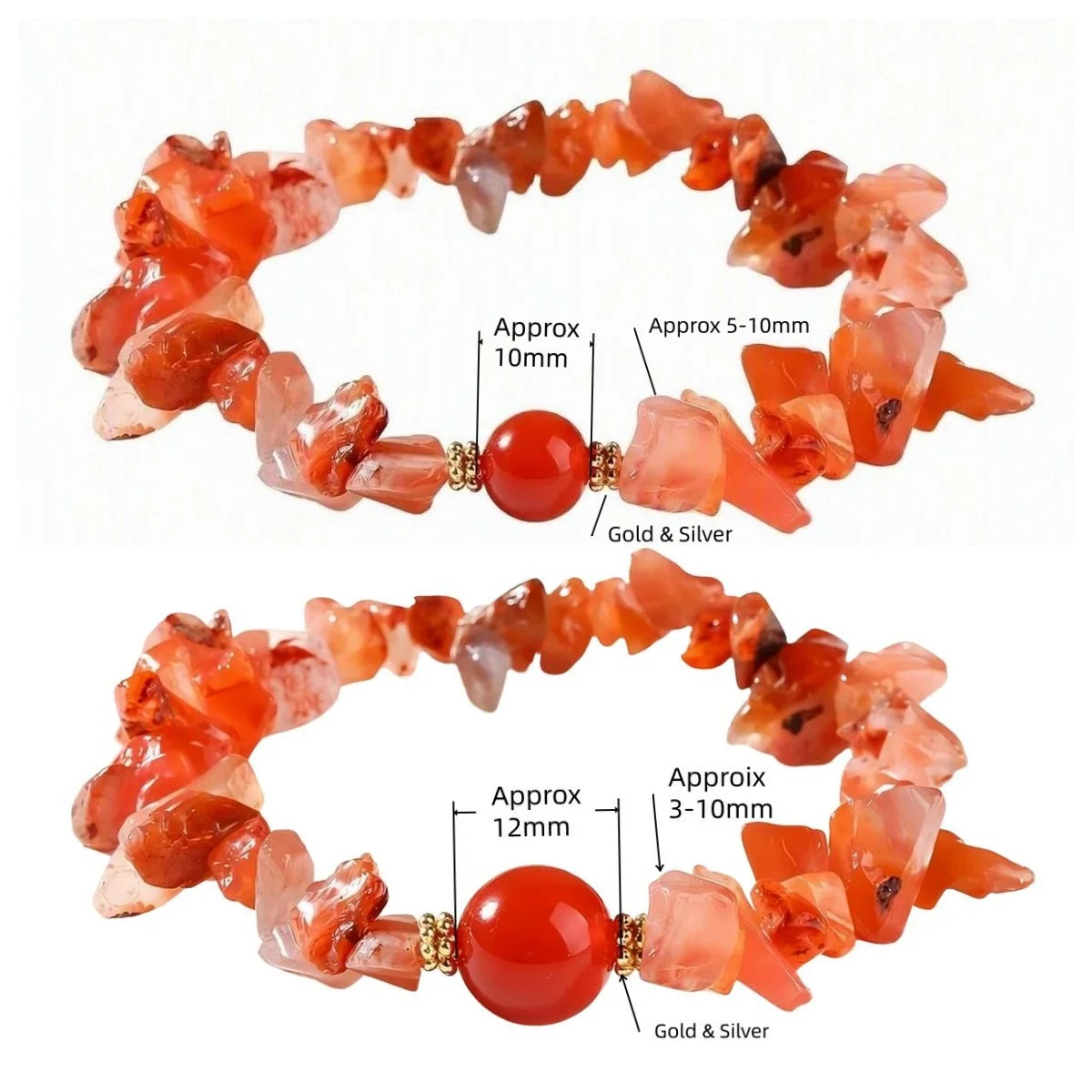 Handmade Natural Irregular Chip Stone Bracelet Elastic 12MM Round Gemstone Bead for Women #SB3160