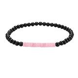 4MM Black Onyx Round Bead Stretch Bracelet Flat Heishi SpacerGemstone Bead Unisex Elastic Stackable Healing Wrist Jewelry #SB3156