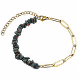 Natural Crystal Chip Beaded Bracelet Stainless Steel Paperclip Link Chain Adjustable Healing Gemstone Jewelry for Women #SB3165