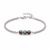 Natural Healing Crystal 3 Beads Bracelet Stainless Steel Wheat Chain Adjustable Unisex Gemstone Wrist Bracelets for Men Women #SB3155