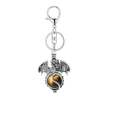 Gothic Winged Dragon Crystal Sphere Keychain, Natural Gemstone Chakra Healing Ball Key Ring, Vintage Pterosaur Bag Charm Pendant for Men & Women