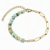 Natural Crystal Chip Beaded Bracelet Stainless Steel Paperclip Link Chain Adjustable Healing Gemstone Jewelry for Women #SB3165