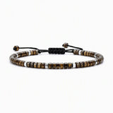 Dainty 4MM Gemstone Heishi Braided Bracelet Silver Accent Spacer Beads Handmade Woven Stackable Bracelet for Women #SB3151