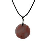 Natural Crystal Flat Round Disc Necklace, Genuine Gemstone Circle Coin Pendant, Minimalist Boho Healing Chakra Amulet with 18" Black Cord for Men & Women