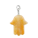 Natural Crystal Hamsa Hand Charm Tag Gemstone Bag Pendant with Lobster Clasp for Protection