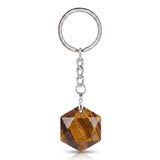 22mm Faceted Hexagon Natural Stone Keychain Healing Crystal Bag Charm Ring Jewelry Gift