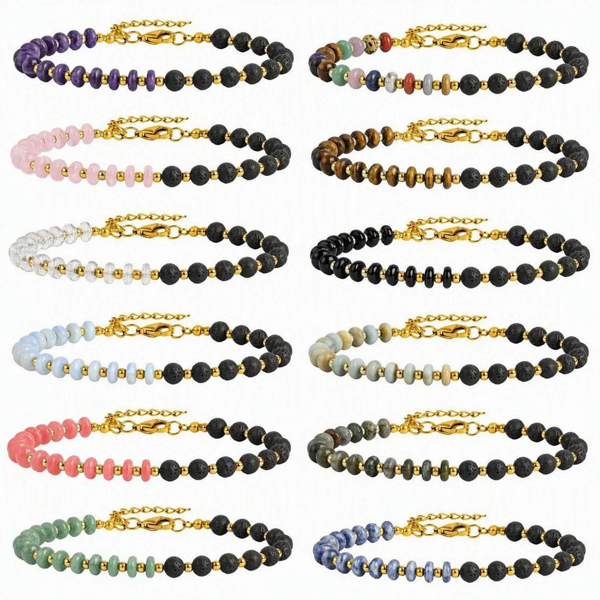 6MM Heishi Disc Spacer Round Bead Lava Stone Essential Oil Diffuser Gemstone Bracelet Gold Chain Adjustable #SB3145