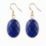 Natural Gemstone Faceted Oval Gold Bezel Fish Hook Dangle Earrings Gold Plated Crystal Drop Earrings Women Jewelry Gift