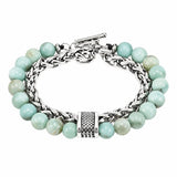 Men Double Layer Gemstone Bead Bracelet, Stainless Steel Chain OT Clasp Bracelet, 8mm Healing Crystal Wrist Jewelry Gift