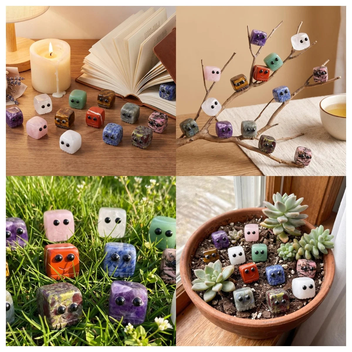 Premium Multi-Stone Crystal Mini Cubes Collection (Amethyst, Rose Quartz, Tiger Eye) - 20mm Cute Healing Stones