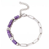 Natural Gemstone Heishi Bead Paperclip Chain Bracelet Stainless Steel Adjustable Layering Bracelet Women Fashion Jewelry #SB3163