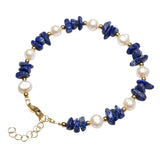 Natural Freshwater Pearl & Stone Bracelet Irregular Chip Crushed Stone Gold Plated Adjustable Chain Bracelet for Women #SB3157